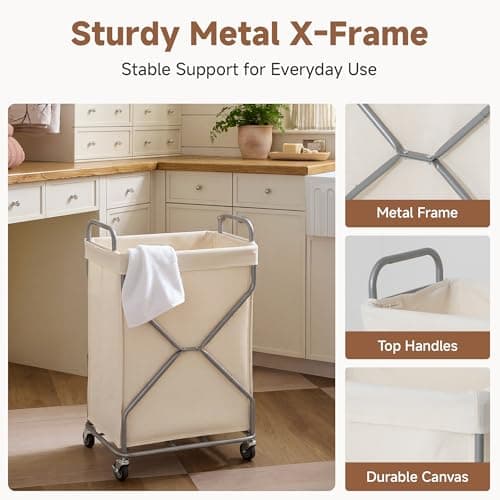 StorageWorks Laundry Basket with Wheels, 120L Rolling Laundry Hamper with Removable Bag and Handles, Laundry Cart for Storage and Organizer, Beige - Thumbnail 6