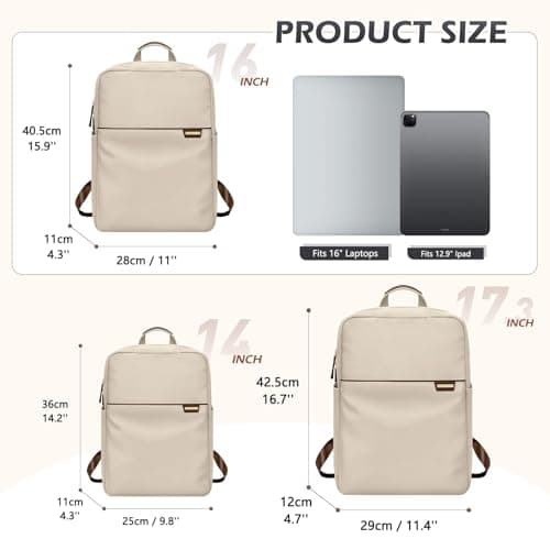 GOLF QUALITY Slim Laptop Backpack for Women, Lightweight Business Backpack for Women Computer Bag Purse for Commuting, Fit 16 Inch, Apricot - Thumbnail 3