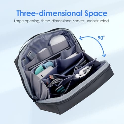 LENTION Premium Electronics Organizer Case with Handle, Large Multi-Compartment Travel Tech Bag for Tablet, Macbook Chargers, Cables, AirPods, Hard Drive Case Waterproof Travel Accessory(M372 Black) - Thumbnail 3
