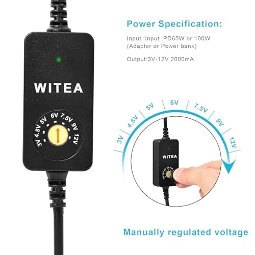 WITEA USB-C to DC Adjustable Power Adapter with 7 Voltage Outputs (3V-12V) | PD Trigger Cable & DC-DC Step Down Module | 8 Connector Tips for Tablets, LED Lights, Routers & More - Thumbnail 2