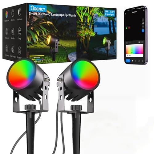 Ligency Smart Spotlight Landscape Lights, Outdoor Spot Lights Waterproof RGBW Color Changing Spotlights for Yard Garden, 2-Pack (28.8 Feet)