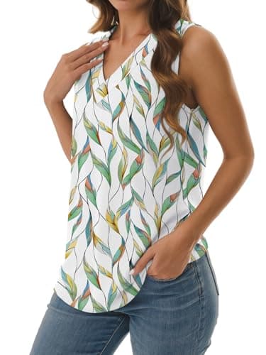 GKBK Tank Top for Women Cute Printed Summer Tops Womens T Shirts Flowy Spring Basic V Neck Sleeveless Tshirts Shirts Going Out Tops Leaf M - Thumbnail 3