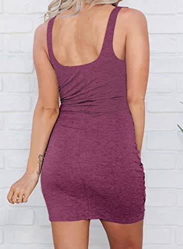 Acelitt Summer Dresses for Women 2025 Cut Out Twist Front Ruched Wrap Bodycon Sleeveless Party Club Mini Dress Beach Sundress Red Large - Thumbnail 2