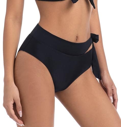 COCOPEAR Women's Sexy High Waisted Bikini Bottoms High Cut Side Tie Bathing Suit Bottoms for Women Swim Bottoms 2026 Black XS - Thumbnail 2