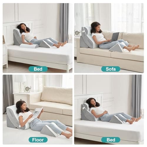 Hansleep Bed Wedge Pillow Set for After Surgery 4PCS, Post Surgery Pillow for Sleep Apnea and Acid Reflux Relief, Adjustable Reading Pillows Back Support with Memory Foam, White, 20" - Thumbnail 6