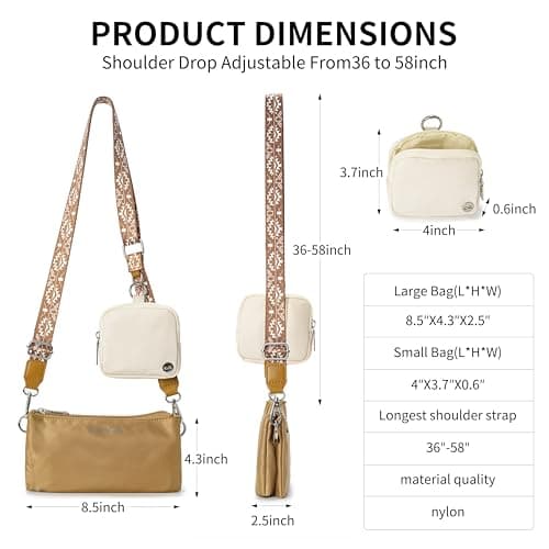 ACUARIO Crossbody Bags for Women - Nylon Purse Trendy Mul-pockets Waterproof Shoulder Bag with Wide Strap (Brown) - Thumbnail 6