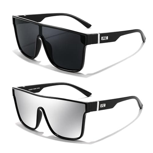 FEISEDY 2Pack Sunglasses for Women Men, Fashion Mirrored Single Lens, Driving Beach Sunnies UV400 Shades B2996 Black+Silver - Image 1