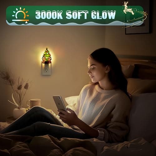 JandCase Christmas Tree & Santa Claus Night Light, 3000K Night Lights Plug into Wall,Cute & Funny Ceramics Christmas Night Light for Kids, 360° Rotatable for Home Party Decor,1 Pack - Thumbnail 6