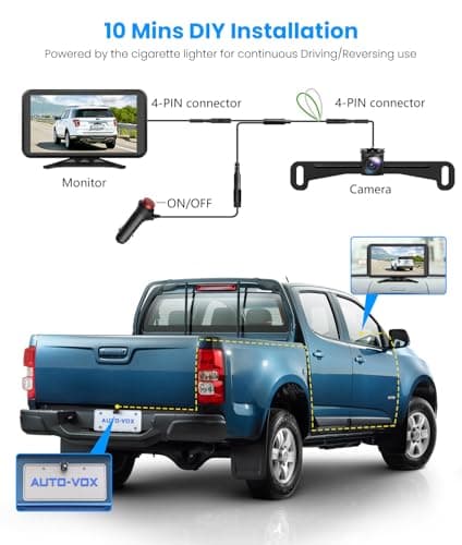 AUTO-VOX Backup Camera for Truck Plug and Play: 4.8" 1080P Stable Signal Clear Night Vision Rear View Camera System, IP69K Waterproof 3X Zoom Back Up Camera for Car SUV Pickup Van - Thumbnail 3