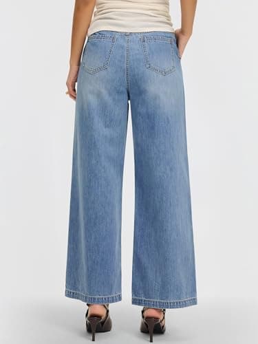 ANRABESS Womens Wide Leg Jeans High Waisted Trendy Drawstring Denim Pants Casual Relaxed Fit Trouser with Pockets Light Blue XX-Large - Thumbnail 4