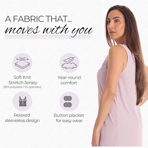 Dreamcrest Women's Sleeveless Henley Nightgown, Soft Stretch Sleep Dress with Lace Trim, Butterfly, 1X - Thumbnail 6