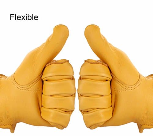 OZERO Leather Work Gloves: Mens Deerskin Gloves for Men & Women (Gold, S) - Thumbnail 4