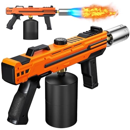 Powerful Propane Torch Gun, Kitchen cooking Torch lighter with Adjustable Flame, Flame Thrower Gun Butane Torch for Searing Steak, BBQ, Campfire, Fireplace (Tank Not Included) (Orange) - Image 1