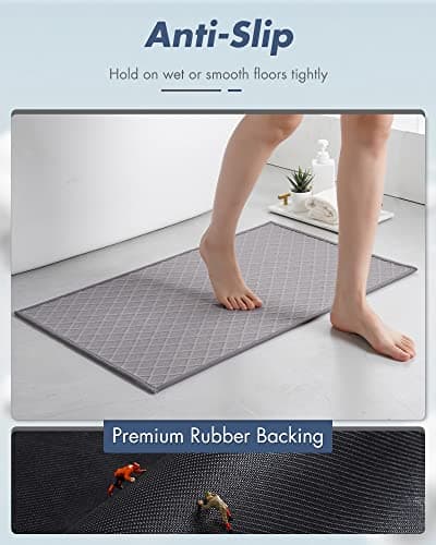 AMOAMI Ultra Thin Bath Mat, Rubber Backed Bath Mats for Bathroom Non Slip, Absorbent Bathroom Mat for Floor Machine Washable Bathroom Rugs, Shower, Sink (17"x28", Grey) - Thumbnail 3