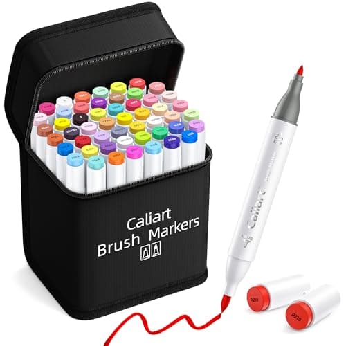 Caliart Alcohol Markers Brush Tip, 51 Colors Dual Tip Artists Coloring Markers Set Brush & Fine, Permanent Alcohol Based Colored Sketch Pens, Art Supplies Gifts for Adults Illustration Drawing - Image 1