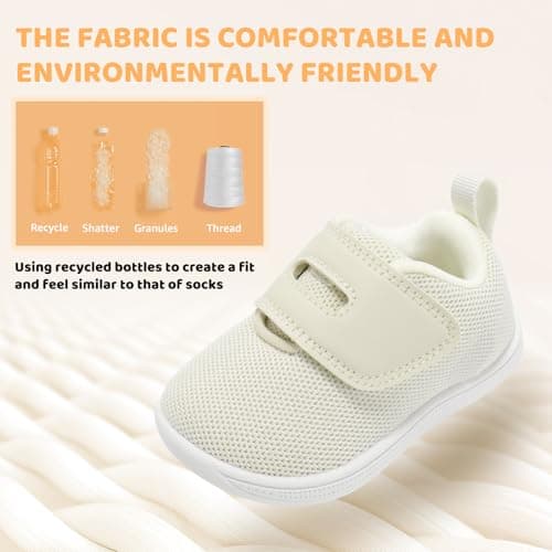 STQ KIDS Baby First Walking Shoes Girl Boy Sneakers Wide Toe Box Barefoot Non-Slip Infant Shoe Beige White Size 6-9 Months - Thumbnail 5