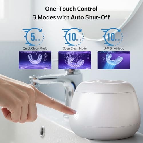 Ultrasonic Retainer Cleaner Machine 48kHz Denture and Aligner Cleaning Pod for Mouth Guards Night Guards Dental Trays Braces Toothbrushes Jewelry with 200ML Capacity (White) - Thumbnail 5