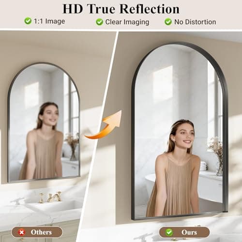 MYSUNORIA Arch Mirror for Bathroom Sink, 30"x48" Black Frame Mirror for Wall Mounted, Bathroom Vanity Mirror with HD Tempered Glass, Bedroom, Farmhouse, Living Room, Entry Way, Vanity, Restroom - Thumbnail 3