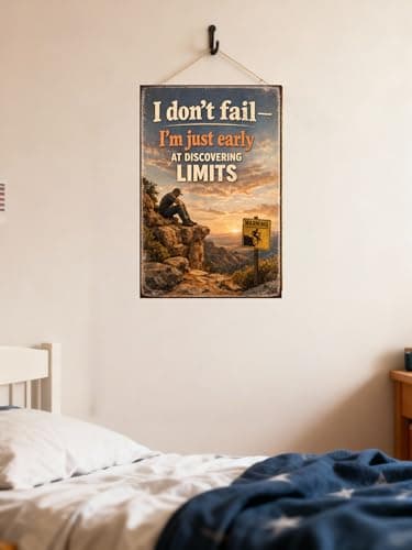 I Don’t Fail I’m Just Early At Discovering Limits Tin Sign Vintage Motivation Quote Metal Wall Decor Rustic Cliff Landscape Inspirational Art Plaque For Home Office Cabin Garage 8x12 Inch - Thumbnail 2