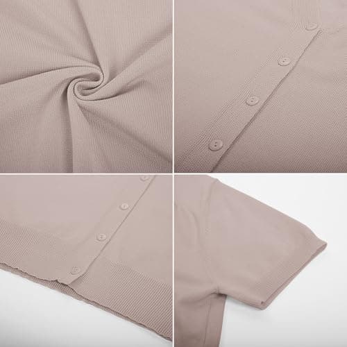 GRACE KARIN Summer Cardigan Sweater for Women Lightweight Cardigan Sweater V-Neck Short Sleeve Cropped Sweater(Khaki,2XL) - Thumbnail 6