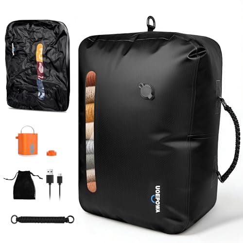 Travel Vacuum Bags with Pump, 33L Vacuum Seal Bags for Clothing, IPX8 Waterproof Vacuum Storage Bags with Handle for Luggage, Backpack, Suitcase, Home & Outdoor 1Pack Black