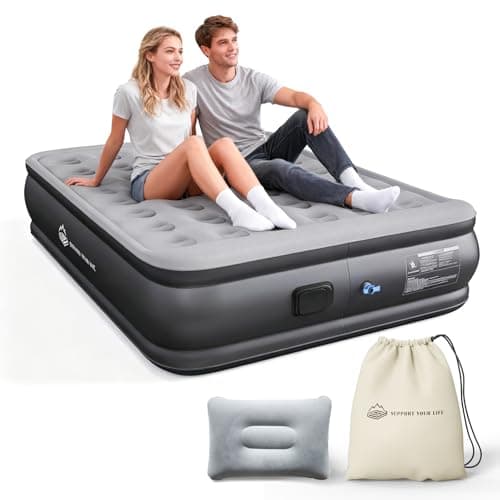JUITOY Queen Air Mattress with Built in Pump, 18" Upgraded One-Touch Inflatable Airbed for Home, Camping Guests, Portable Blow Up Mattress, 770lbs Capacity