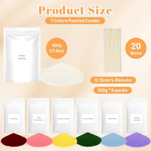 STRN Pearled Candle Sand Wax with 20 Wicks, 7 Scented Candle Beads, Candle Refill Kit, Home Fragrance Decoration for Candle Making DIY, Wedding Party - Thumbnail 5