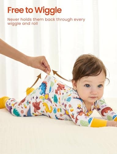 PATPAT Baby Pajama with Bamboo Viscose, Footie Jumpsuit Romper with 2-Way Zipper for Baby Boy Girl Toddler Sleeper Sleepwear, Dino Vibrant, Baby:6-9M - Thumbnail 5