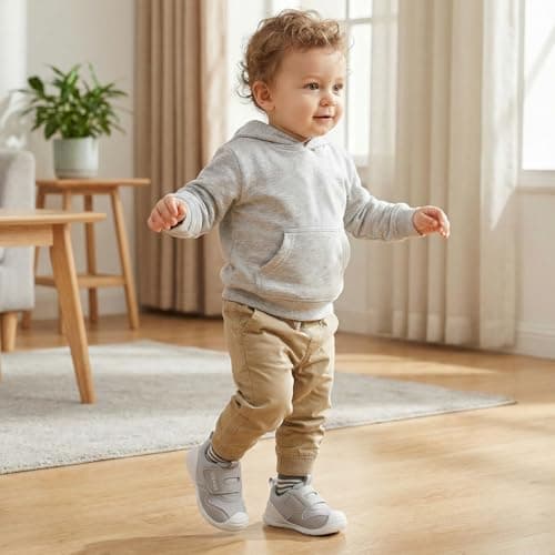 STQ KIDS Toddler Barefoot First Walking Shoes Lightweight Non Slip Sneakers with Wide Toe Box Baby Shoes for 18-24 Months Light Grey Toddler 6 - Thumbnail 2