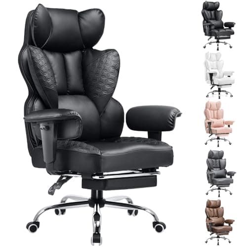COMHOMA Big and Tall Office Chair Heavy Duty Wide Ergonomic Gaming Chair with Deluxe Embossing Leather with Foot Rest 150°Reclining Adjustable Armrests Pocket Spring Back Support and Without Pillow