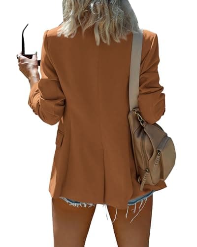 KIRUNDO Womens 2026 Spring Fall Business Casual Blazers Pockets Long Sleeve Button Open Front Work Office Blazer Suit Jackets(Brown, X-Large) - Thumbnail 2