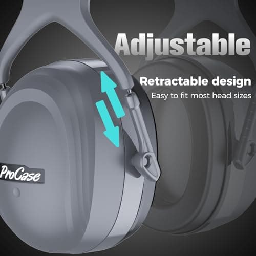 ProCase Extra Large SNR 37dB Noise Cancelling Headphones, NRR 30dB Hearing Protection Ear Muffs for Adults Noise Reduction, Wide Size Adjustment and Comfortable -Grey - Thumbnail 4