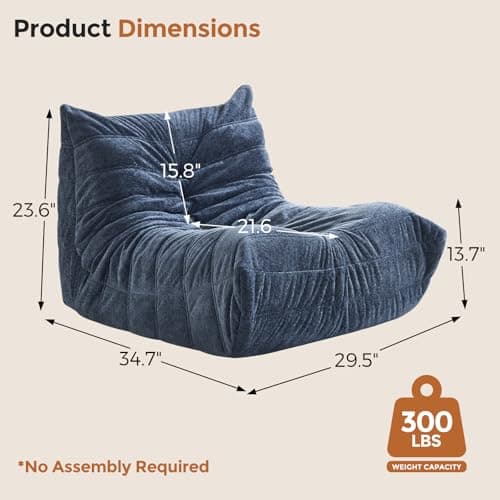 Ayovoch Bean Bag Chairs for Adults, Fireside Chair Bean Bag Lounger with Memory Foam Filled, Bean Bag Sofa for Living Room, Dorms, Apartments, Reading Corner(Blue Grey Plush) - Thumbnail 2