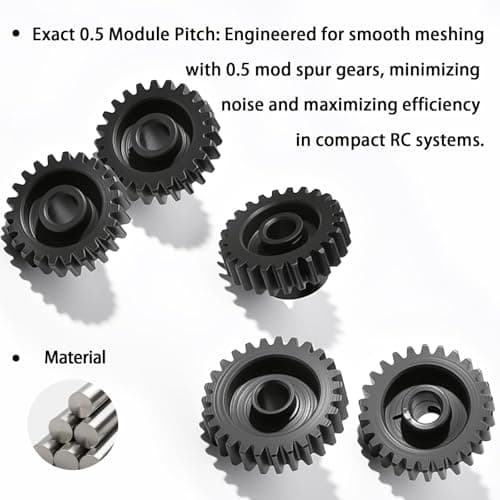 0.5M Pinion Gear 25T Hardened Steel 3.175mm Bore with 2.3mm Adapter, Precision Motor Gear for ARRMA 1/14 Typhon 1/16 Mojave 1/18 Granite, Losi 1/12, 0.5Mod Gear 13T-27T for HOBBYWING Motors - Thumbnail 5