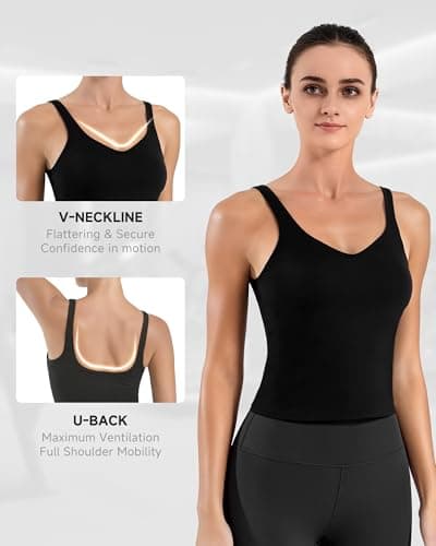 MXYMXY V-Neck Sports Bra Tank Top for Women Black - Thumbnail 2