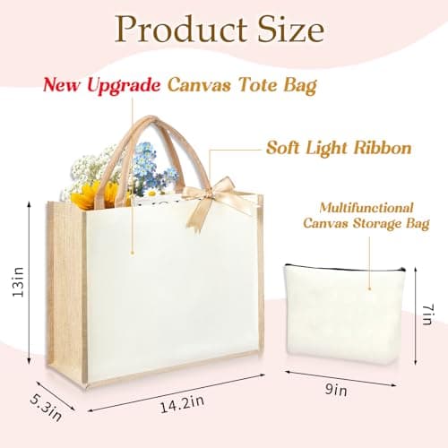 DCLOVERY Initial Canvas Tote Bag & Makeup Bag for Women Teacher Bridesmaids，Personalized Present for Wedding, Birthday, Beach (J, White) - Thumbnail 3