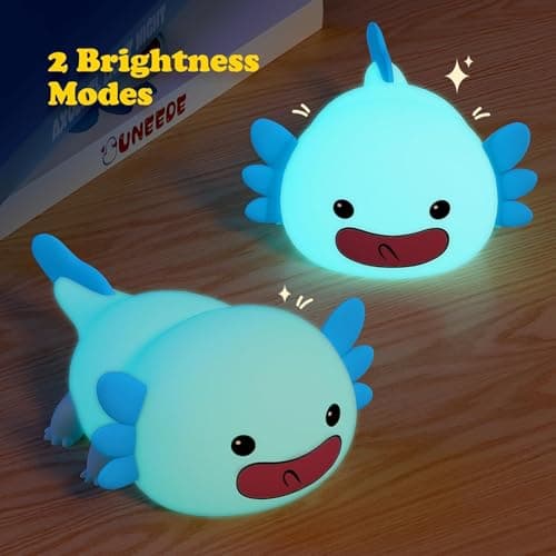 UNEEDE Axolotl Night Light for Kids, Animal Silicone Nursery Night Lamp, Rechargeable Table Lamp Bedside Lamp, Cute Room Decor Night Light for Bedroom Living Room Desk Kawaii Toys Valentines Day Gifts - Thumbnail 2