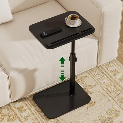 promitop Sofa Side Tray Table for Couch - Set of 2 Adjustable Height 360° Swivel C Table for Sofa & Bed, Use as TV Tray Laptop Stand Snack Table Reading Desk, Fits Eating Working Studying