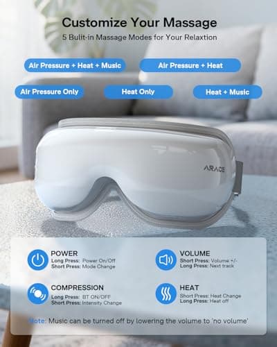 Arace Eye Massager with Heat, Fathers Day Dad Gifts, Heated Eye Mask for Migraine Relief, Reduce Strain & Dry Eyes, Improve Sleep, Meditation Device, Birthday Gift for Men Women Mom Husband Wife - Thumbnail 5