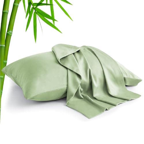 BEDELITE Sage Green Pillow Cases Queen Size Set of 2, Rayon Derived from Bamboo，Cooling Pillow Cases for Hot Sleepers & Night Sweats, Breathable and Silky Soft Envelope Pillowcases, 20"x30"