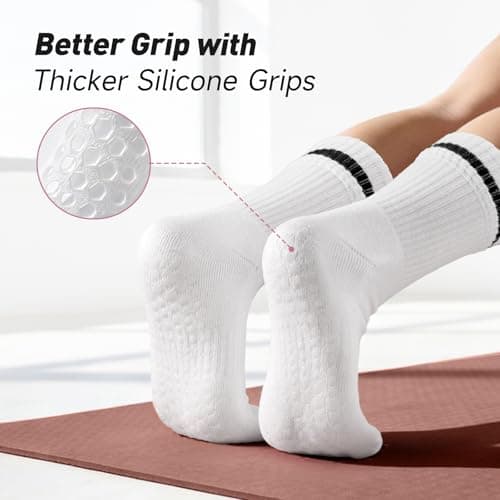 LETSHAKE Grippy Socks Woman, Pilates Socks Non Slip, Grip Socks Pilates for Yoga Ballet Workout Hospital White - Thumbnail 3