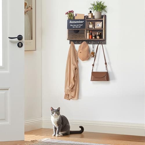 Key Holder Wall Mount, 14.5x11.2x3.5'' Larger 3-Tier Shelf 8 Hooks Drawer Storage,Wooden Key and Mail Holder for Wall,Farmhouse,Home,Living Room,House,Office Decor,Hats,Bag,Dog Leash Hanger Organizer - Thumbnail 4