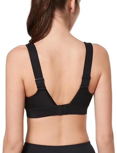 Yvette Supportive Adjustable Sports Bras for Women High Impact Support, Sewn-in Molded Cup Running Bra Large Bust No Bounce, Wireless Comfortable Workout HIIT with Hook & Eye Closure,Black, M - Image 1