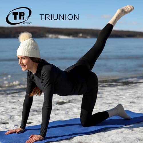 TRIUNION 3 Pack Fleece Lined Leggings Women - High Waisted Winter Leggings for Women Tummy Control Warm Yoga Workout Pants, Black,S/M - Thumbnail 3