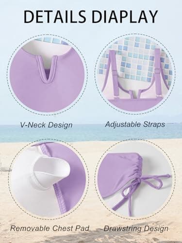 AMAWMW Girls Swimsuits Solid V-Neck Cutout Bikini Set Two Piece Bathing Suit for Teen Girls Size 7-16Y, Purple, 9-10 Years - Thumbnail 5