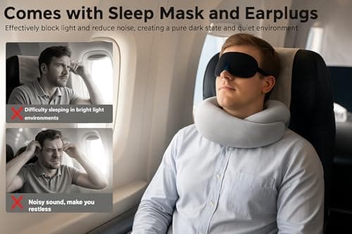 Gourstar Travel Pillow, Travel Pillows for Airplanes, 100% Pure Memory Foam Travel Neck Pillow with Eye Mask & Ear Plugs, Comfort and Ergonomic Design, Ideal for Airplanes, Cars and Offices - Thumbnail 4