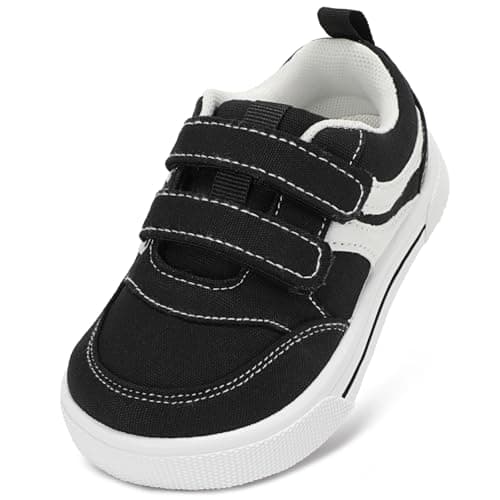 STQ KIDS Boys Toddler Boy School Sneakers Wide Toe Zero Drop Walking Comfort Shoes Black White Toddler 5 - Image 1