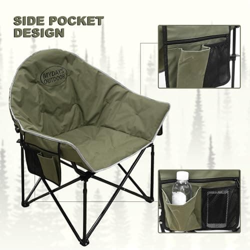 MYDAYS OUTDOOR Oversized Camping Chair, Portable Folding Moon Chair with Side Pocket, Heavy Duty Outdoor Chair for Camping, 400lbs Support (Green) - Thumbnail 4