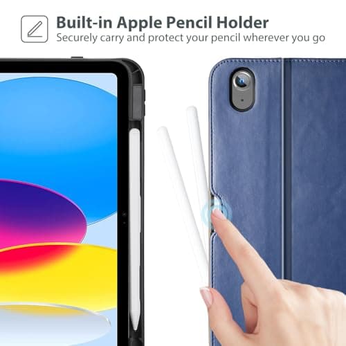 ProCase for iPad A16 11th Generation 11” 2025/iPad 10th Generation 10.9” 2022 with Pencil Holder, iPad 11/10 PU Leather Case Business Stand Cover Smart Folio with Hand Strap Front Pocket -Navy - Thumbnail 4