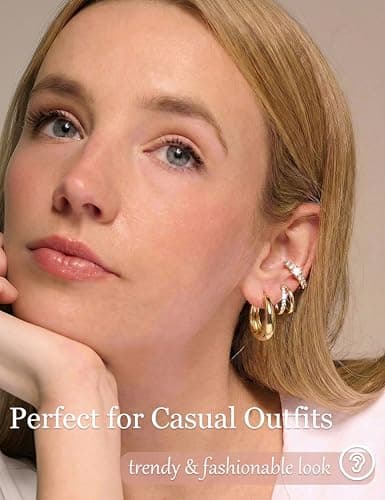 8 Pairs Gold Hoop Earrings Set for Women, 14K Gold Plated CZ Cartilage Earring for Multiple Piercing, Lightweight Hypoallergenic Small Hoop Stackable Jewelry Gift - Thumbnail 2